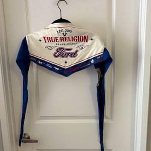 True Religion Blue and Cream Women's Bandana Top